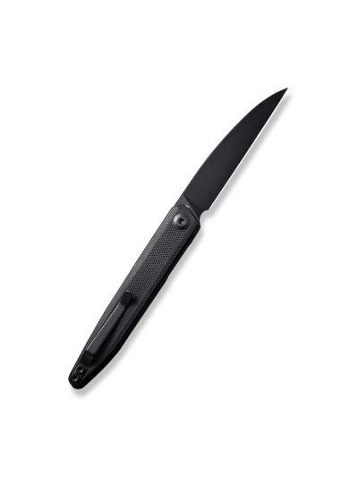 Jubil Front Flipper Knife 2.95"" Black D2 Wharncliffe Plain Edge Blade, Black G10 Handle
