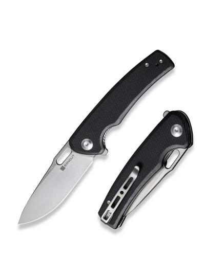 Vesperon Flipper/Thumb Hole Folding Knife 3.35"" Satin 9Cr18MoV Drop Point Plain Edge Blade, Black G10 Handle