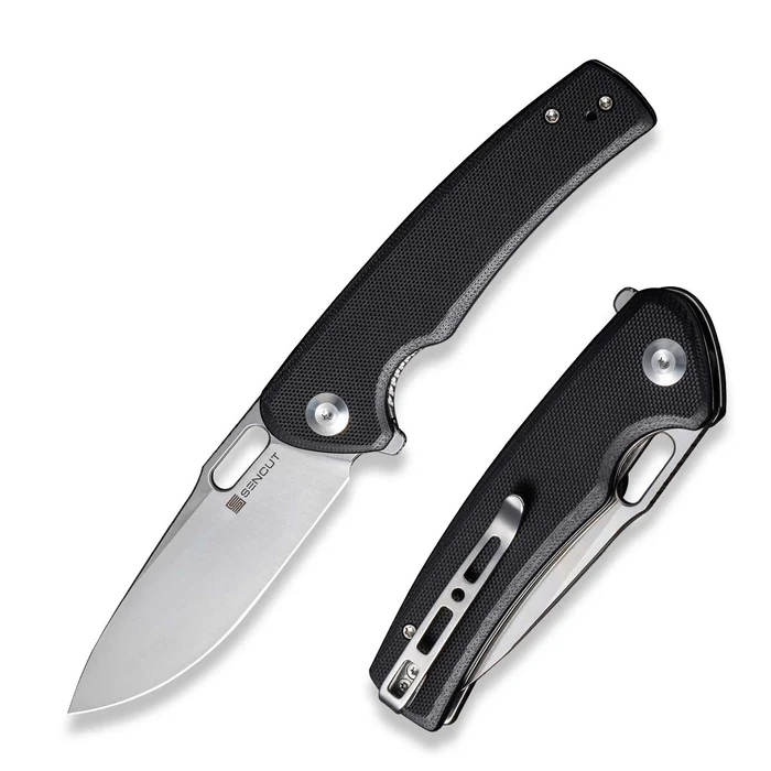 Vesperon Flipper/Thumb Hole Folding Knife 3.35"" Satin 9Cr18MoV Drop Point Plain Edge Blade, Black G10 Handle