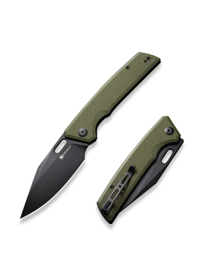 GlideStrike Thumb Hole Folding Knife 3.74"" Black 9Cr18MoV Clip Point Plain Edge Blade, OD Green G10 Handle