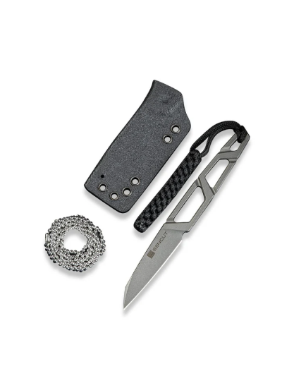 TEXO Fixed Blade Neck Knife 1.97"" Stonewash 9Cr18MoV Reverse Tanto Plain Edge Blade, Skeletonized Handle & Kydex Sheath