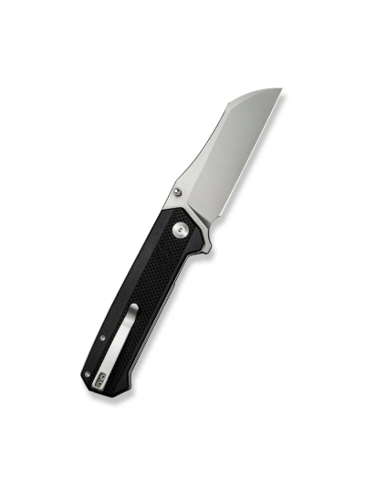 Draxor Flipper/Thumb Stud Folding Knife 3.70"" Satin 9Cr18MoV Sheepsfoot Plain Edge Blade, Black G10 Handle