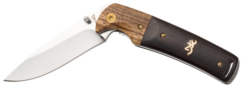 BUCKMARK HUNTER FOLDER - WOOD / BLACK, DROP POINT, PLAIN EDGE, 3" BLADE