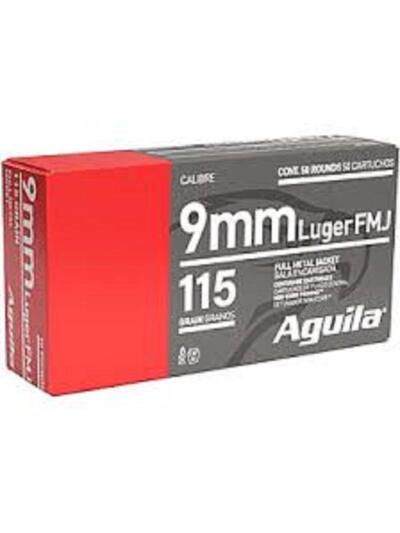 Aguila Handgun Ammunition 9mm Luger 115 gr FMJ 1150 fps 1000/ct Case