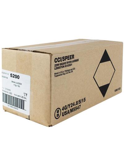 CCI Blazer Brass Handgun Ammunition 9mm Luger 115 gr. FMJ 1145 fps 1000/ct Case (20-50ct Boxes)