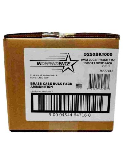 CCI Independence Handgun Ammunition 9mm Luger 115 gr FMJ 1145 fps 1000/ct (Loose Pack)