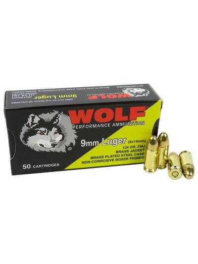 Wolf (Turkish) Performance Handgun Ammunition 9mm Luger 124gr FMJ 50/ct