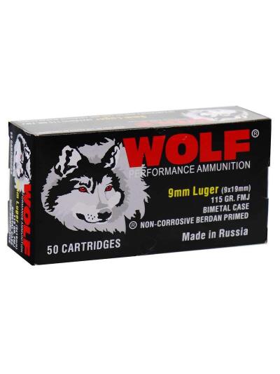 Wolf Performance Steel Case Handgun Ammunition 9mm Luger 115gr FMJ 1130 fps 50/ct