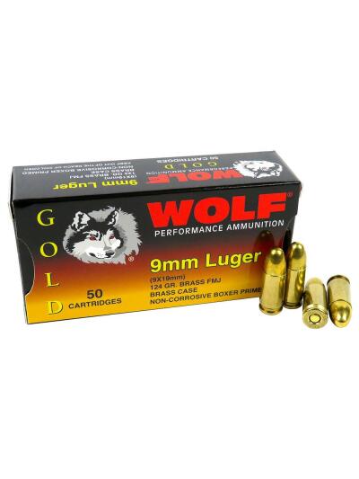 Wolf (Turkish) Gold Handgun Ammunition 9mm Luger 124gr FMJ 50/ct
