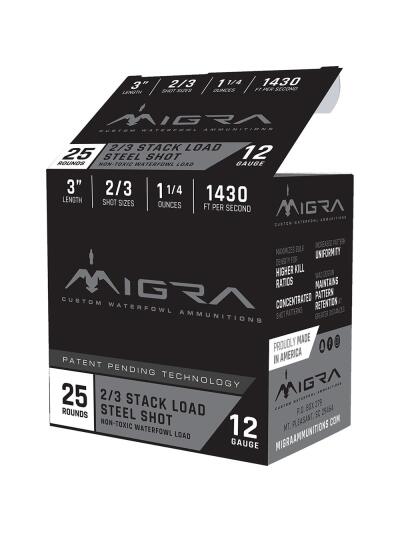 Migra Waterfowl Steel Shot Shot Shells 12 ga 3" 1-1/4 oz #2#3 1430 fps 25/ct