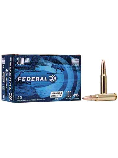 Federal American Eagle Varmint & Predator Rifle Ammunition .308 Win 130 gr JHP 3050 fps 40/ct