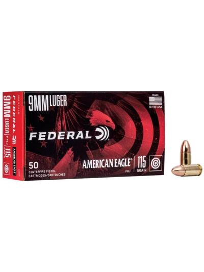 American Eagle Handgun Ammunition 9mm Luger 115 gr FMJ 1180 fps 1000/ct Case