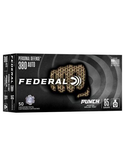Federal Personal Defense Punch Handgun Ammunition .380 Auto 85gr JHP 1000 fps 50/ct