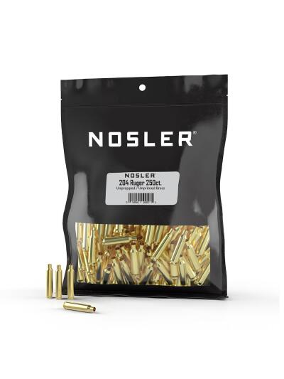 Nosler Unprimed Unprepped Brass Rifle Cartridge Cases .204 Ruger 250/ct (BULK)