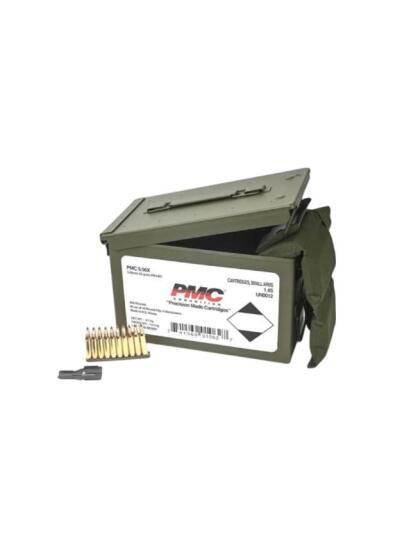 PMC Rifle Ammunition 5.56mm 55 gr FMJ 3120 fps 840/ct W/Bandoleer 840 Metal Box (2-Metal Boxes 1680/ct Total)