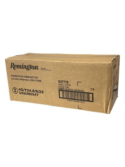 Remington Range Handgun Ammo 9mm Luger 115gr FMJ 1145 fps 1000/ct Case (20-50ct Boxes)