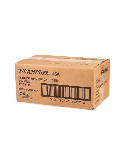 Winchester USA 9mm 115 gr. FMJ Bulk 1000/rd Case (5-boxes/200RD)