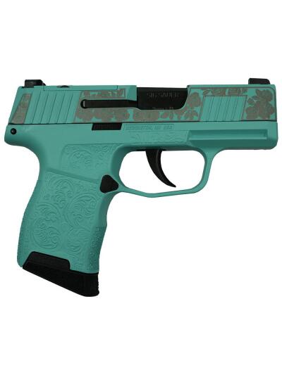 Sig Sauer "Gun & Roses-Robin's Egg Blue" P365 Optic Ready Handgun 9mm Luger 10rd Magazines(2) 3.1" Barrel X-RAY 3 Sights