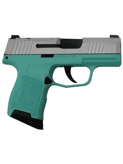 Sig Sauer "Silver Slide/Robin's Egg Blue Frame" P365 Optic Ready Handgun 9mm Luger 10rd Magazines(2) 3.1" Barrel X-RAY 3 Sights