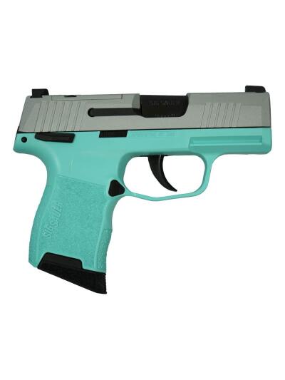 Sig Sauer "Silver Slide/Robin's Egg Blue Frame" P365 Optic Ready Handgun 9mm Luger 10rd Magazines(2) 3.1" Barrel X-RAY 3 Sights Manual Safety