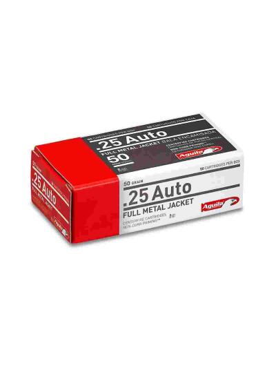 Aguila Ammunition .25 Auto Handgun Ammo - 50 Grain | FMJ | 50rd Box