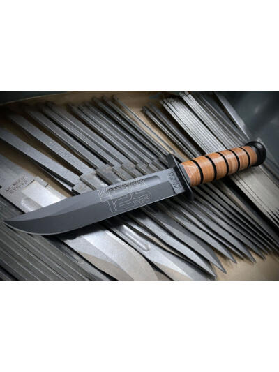 KA-BAR US ARMY 125TH ANNIVERSARY KNIFE 11.87 OAL 7 IN CLIP POINT BLADE W/ BROWN LEATHER SHEATH BOXED