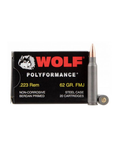 WOLF AMO 223 REM 62GR FMJ STEEL CASE 20-RD BOX (25 BOXES PER CASE)