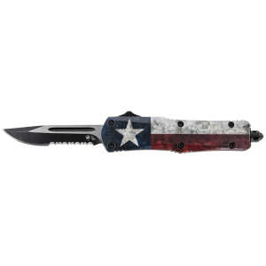 Templar Knife SCAP631 Gen II Captain Small 2.69" OTF Drop Point Part Serrated Black Oxide Stonewashed 440C SS Blade, 4.31" Red/White/Blue w/Star Aluminum Handle Glass Breaker