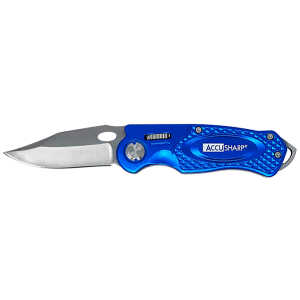 AccuSharp 701C Sport  3" Folding Plain Stainless Steel Blade/Blue Anodized Aluminum Handle Includes Belt Clip