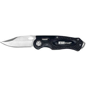 AccuSharp 703C Sport  3" Folding Plain Stainless Steel Blade/Black Anodized Aluminum Handle Includes Belt Clip