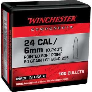 Winchester Ammo WB243SP80X Centerfire Rifle  243Win 80gr Pointed Soft Point 100 Per Box/10 Case