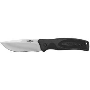 Camillus 19232 Western Black River 3.75" Fixed Drop Point Plain Satin 420 Steel Titanium Bonded Blade, Black Rubber Handle, Includes Sheath