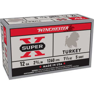 Winchester Ammo X12MT5 Super X Magnum Turkey 12Gauge 2.75" 1 1/2oz Copper Plated 5Shot 10 Box/10 Case