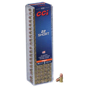 CCI 0027 Target Rimfire 22Short 29gr Copper Plated Round Nose 100 Per Box/50 Case