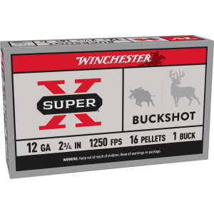 Winchester Ammo XB121 Super X  12Gauge 2.75" 1Buck Shot 5 Per Box/50 Case