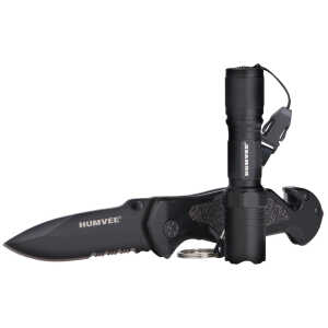 Humvee Adventure Gear HMVKCER1 Rescue Combo 3.25" Folding Spear Point Part Serrated Stainless Steel Blade Black Aluminum Handle Features Glass Breaker/Pocket Clip/Seatbelt Cutter