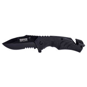 Humvee Adventure Gear HMVKTR15 Tactical Recon  3" Folding Drop Point Part Serrated Black Stainless Steel Blade/Black Textured Features Glass Breaker/Seat Belt Cutter Includes Pocket Clip