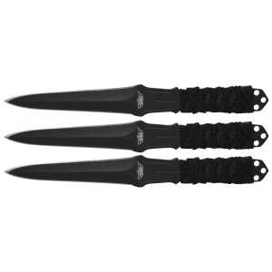 Uzi Accessories UZKTRW003 Throwing Knives  3" Fixed Straight Back Plain Black Stainless Steel Blade Black Nylon Cord Wrapped Handle