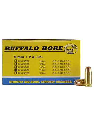 Buffalo Bore Ammunition 24D20 Personal Defense Strictly Business 9mmLuger +P 115gr Jacket Hollow Point 20 Per Box/12 Case