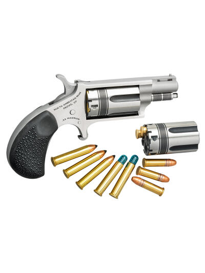 North American Arms 22MSCTW Wasp  22 LR 22 WMR 5 Shot 1.13" Stainless Steel Vent Rib Barrel, Stainless Frame & Cylinder, Black Pebbled Rubber Grip, Exposed Hammer