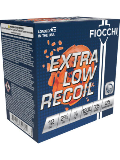 FIOCCHI LOW RECOIL 12GA 2.75" - 7/8OZ #7.5 1200FPS 250RD CASE