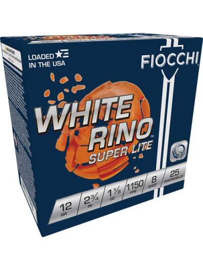 FIOCCHI WHITE RINO 12GA 2.75" - 1-1/8OZ #8 1150FPS 250RD CASE