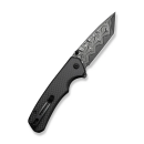 Button Lock Brazen Flipper & Thumb Stud Knife Twill Carbon Fiber Overlay On Black G10 Handle (3.46"" Damascus Blade)