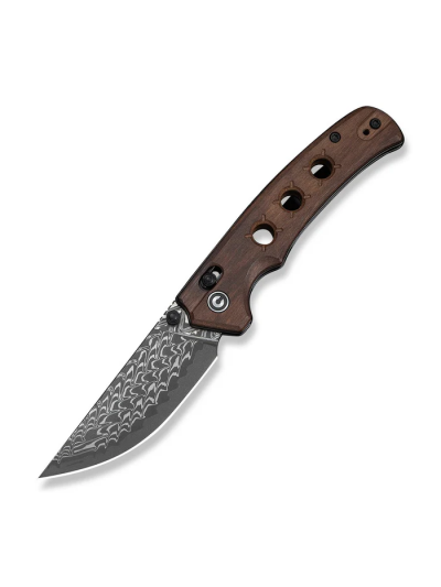 Noctis Thumb Stud & Crossbar Lock Knife Guibourtia Wood Handle (2.98"" Damascus Blade)