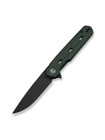 Navo Flipper Knife Green Canvas Micarta Handle (3.25"" Black Stonewashed Nitro-V Blade)