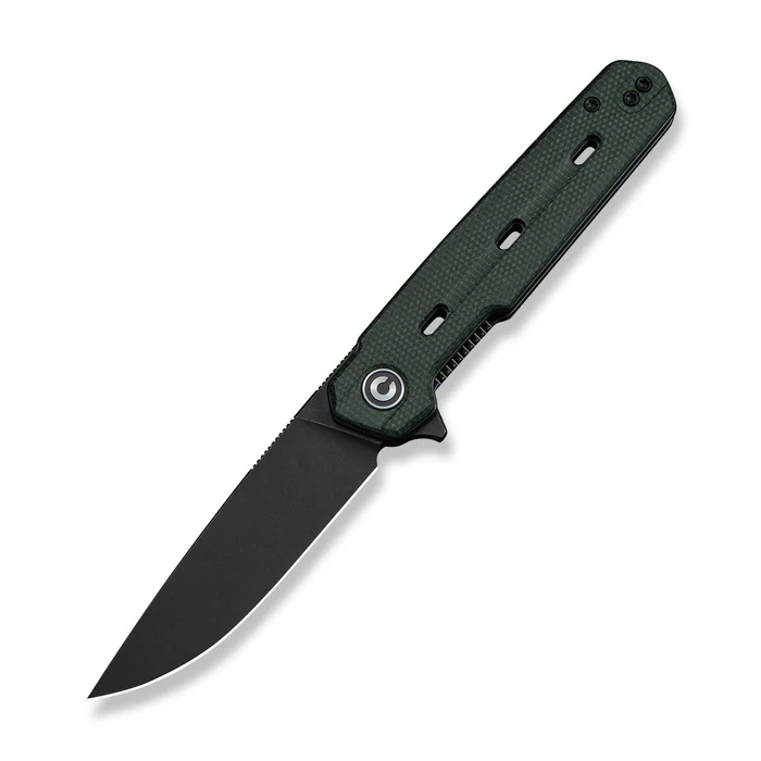Navo Flipper Knife Green Canvas Micarta Handle (3.25"" Black Stonewashed Nitro-V Blade)