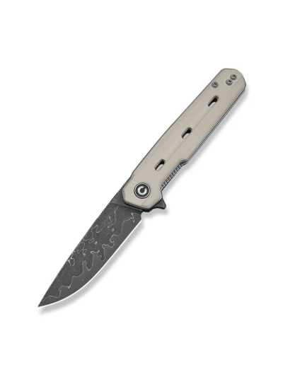 Navo Flipper Knife Ivory G10 Handle (3.25"" Damascus Blade)