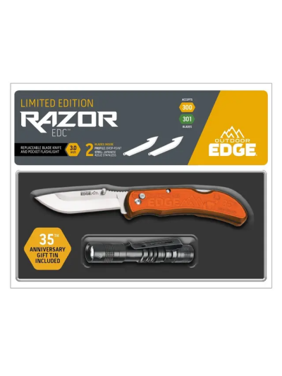 Outdoor Edge Razor Carry 3"" W/ Flashlight & Tin 2Blds