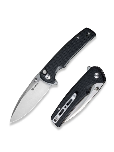 Sachse Flipper/Thumb Stud Folding Knife 3.47"" Satin 9Cr18MoV Drop Point Plain Edge Blade, Black G10 Handle