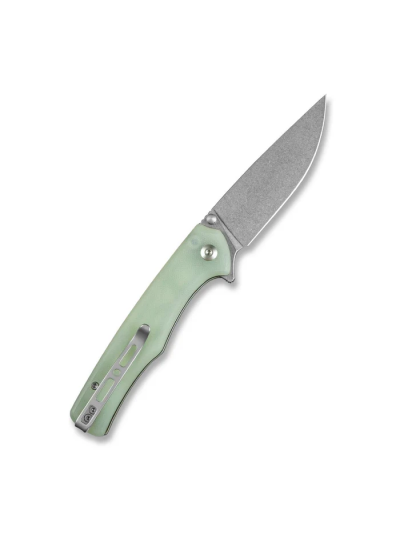 Crowley Flipper/Thumb Stud Folding Knife 3.48"" Satin D2 Drop Point Plain Edge Blade, Natural G10 Handle